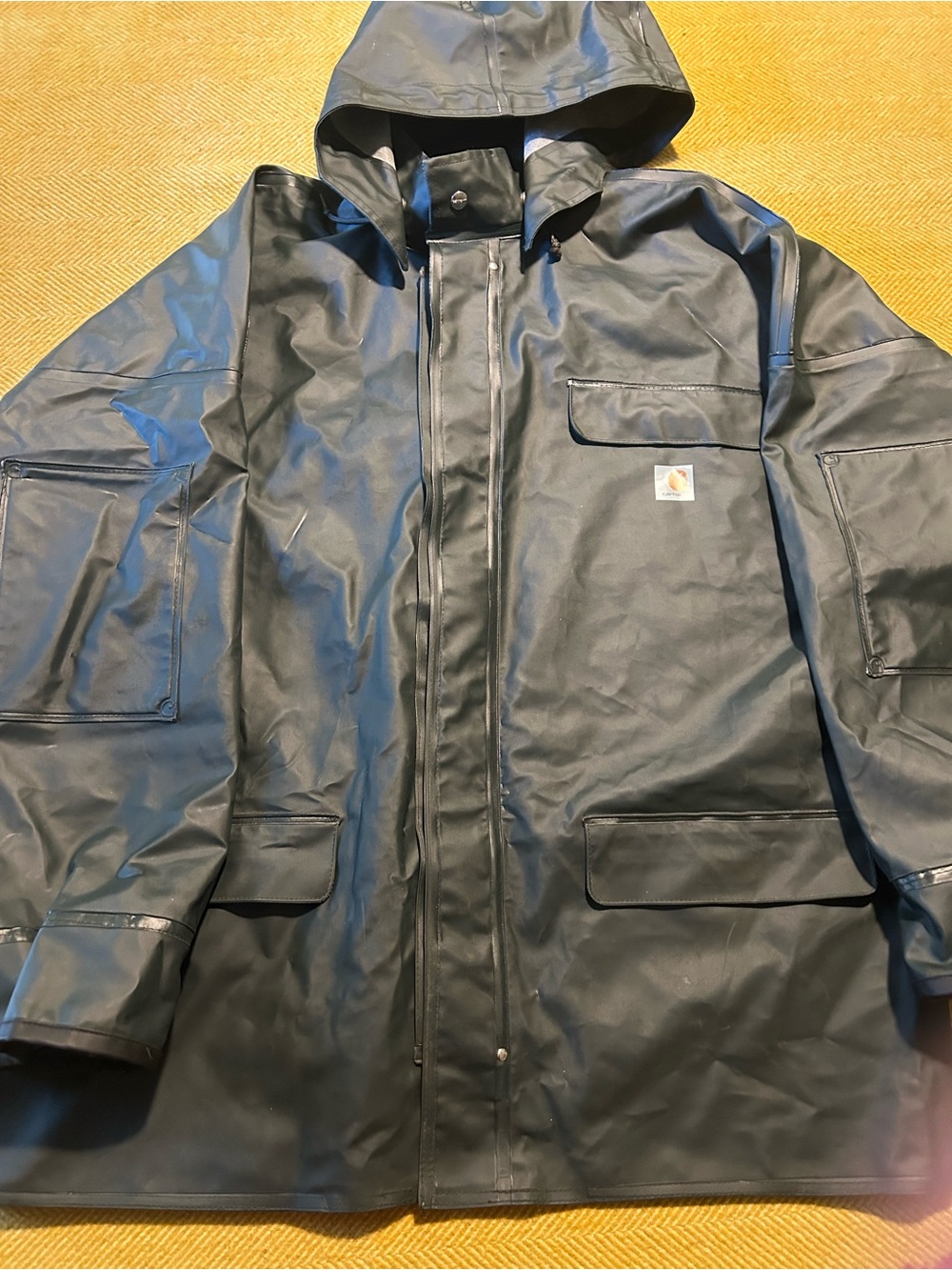 Carhartt Men's Dark Green Surrey Hooded Rain Coat - Durable Waterproof Jacket